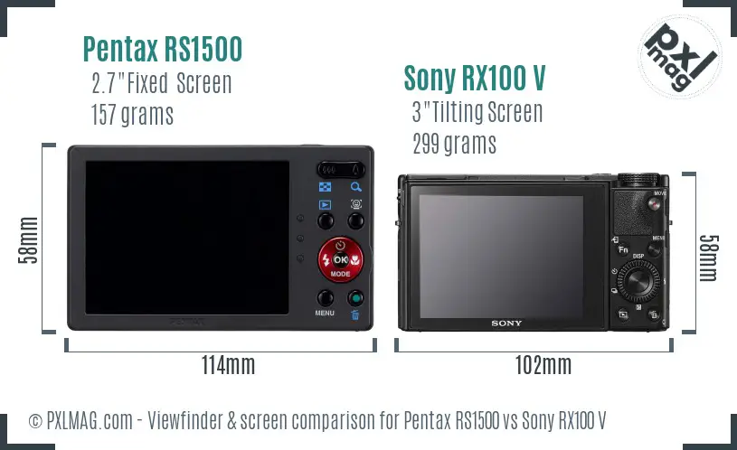 Pentax RS1500 vs Sony RX100 V Screen and Viewfinder comparison