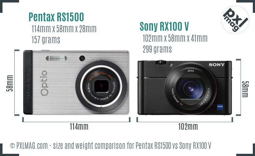 Pentax RS1500 vs Sony RX100 V size comparison