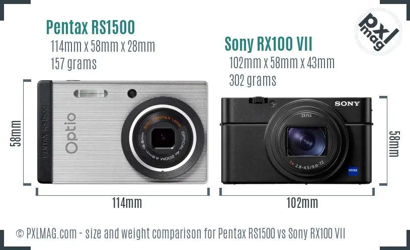 Pentax RS1500 vs Sony RX100 VII size comparison Pentax RS1500 vs Sony RX100 VII size comparison