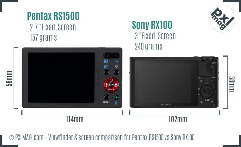 Pentax RS1500 vs Sony RX100 Screen and Viewfinder comparison