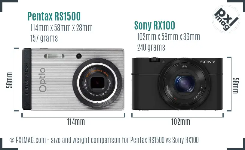 Pentax RS1500 vs Sony RX100 size comparison