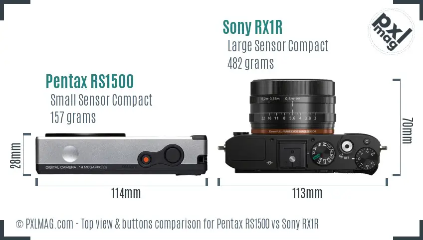 Pentax RS1500 vs Sony RX1R top view buttons comparison