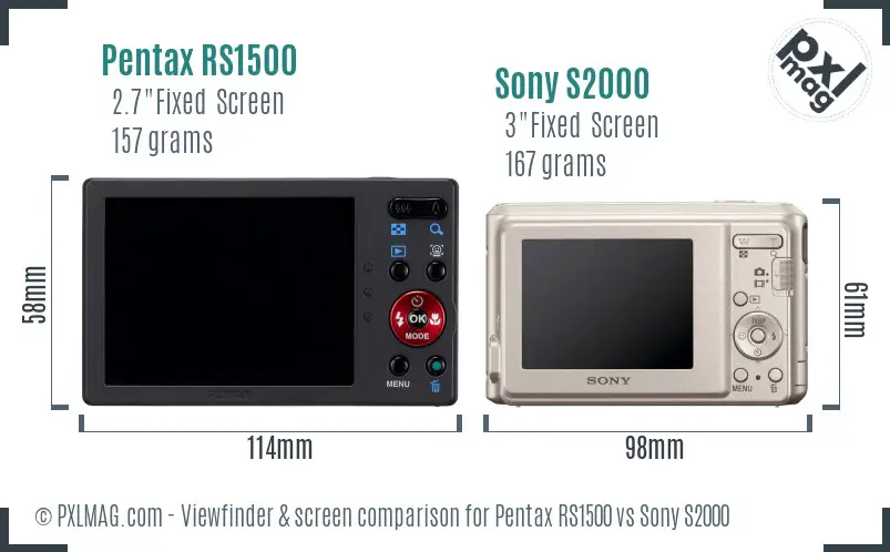 Pentax RS1500 vs Sony S2000 Screen and Viewfinder comparison