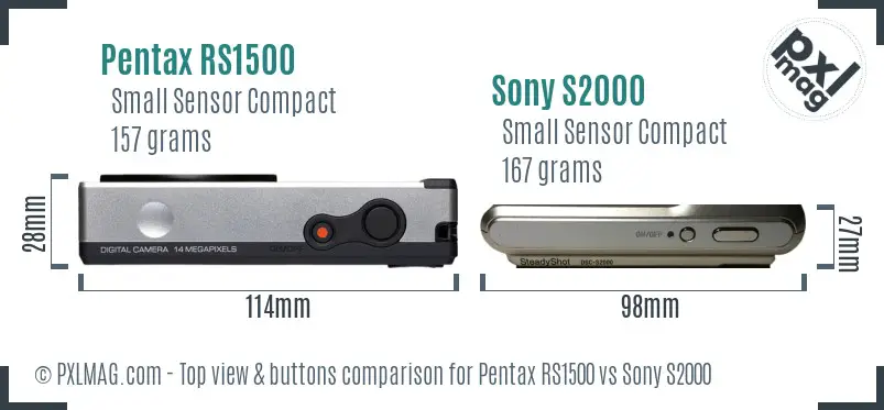 Pentax RS1500 vs Sony S2000 top view buttons comparison