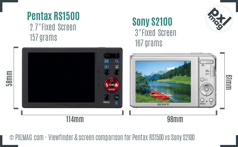 Pentax RS1500 vs Sony S2100 Screen and Viewfinder comparison