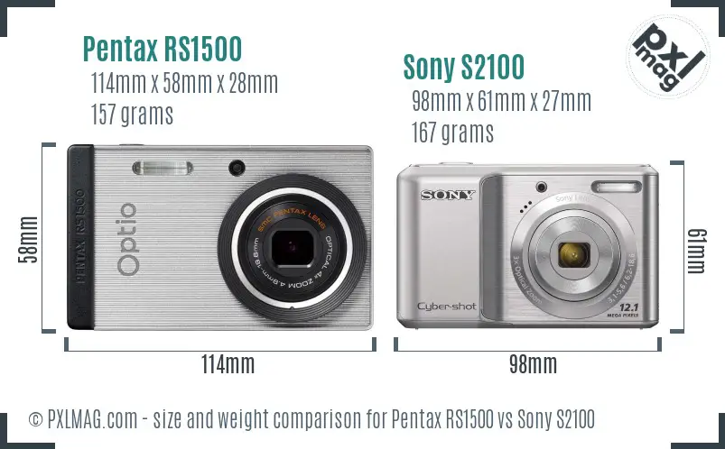 Pentax RS1500 vs Sony S2100 size comparison