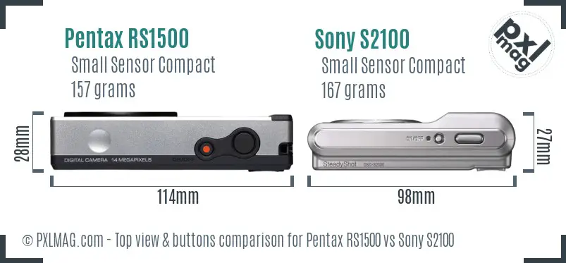 Pentax RS1500 vs Sony S2100 top view buttons comparison