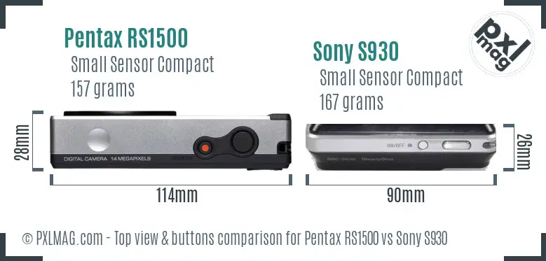 Pentax RS1500 vs Sony S930 top view buttons comparison Pentax RS1500 vs Sony S930 top view buttons comparison