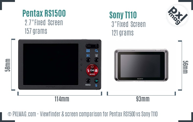 Pentax RS1500 vs Sony T110 Screen and Viewfinder comparison