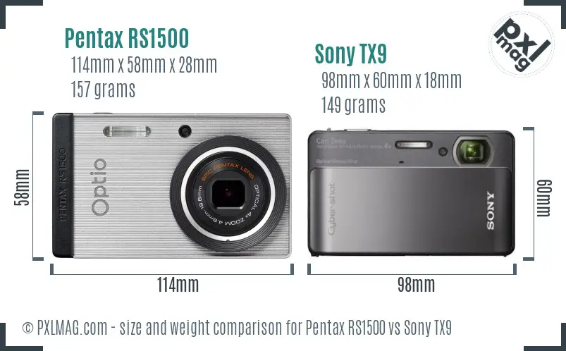 Pentax RS1500 vs Sony TX9 size comparison Pentax RS1500 vs Sony TX9 size comparison