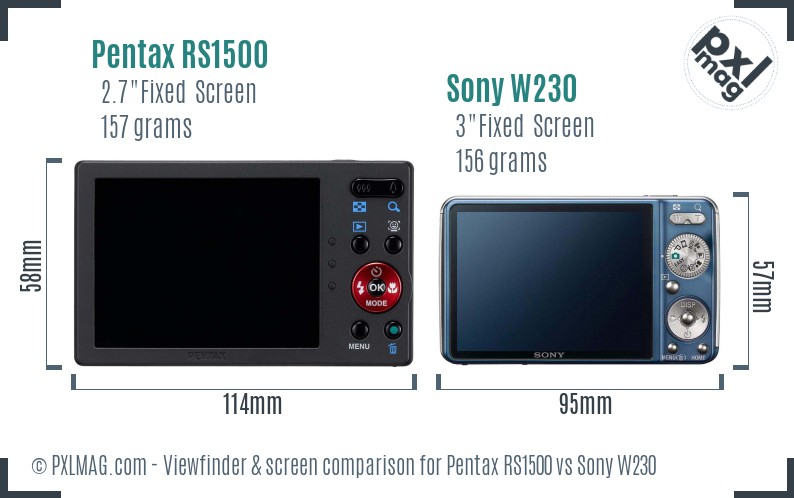 Pentax RS1500 vs Sony W230 Screen and Viewfinder comparison