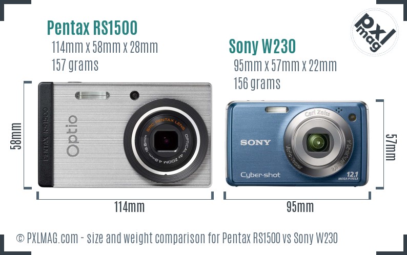 Pentax RS1500 vs Sony W230 size comparison Pentax RS1500 vs Sony W230 size comparison