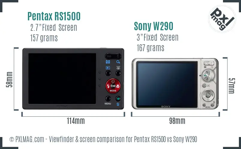 Pentax RS1500 vs Sony W290 Screen and Viewfinder comparison