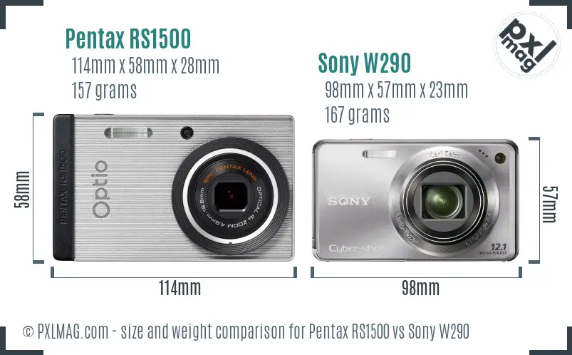 Pentax RS1500 vs Sony W290 size comparison