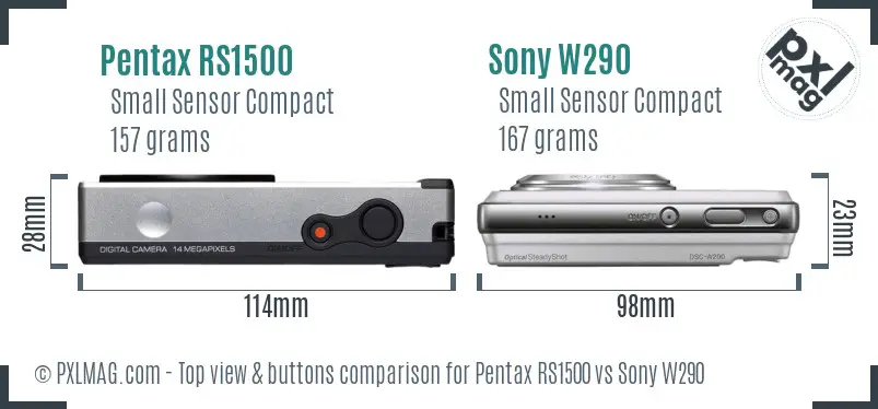 Pentax RS1500 vs Sony W290 top view buttons comparison