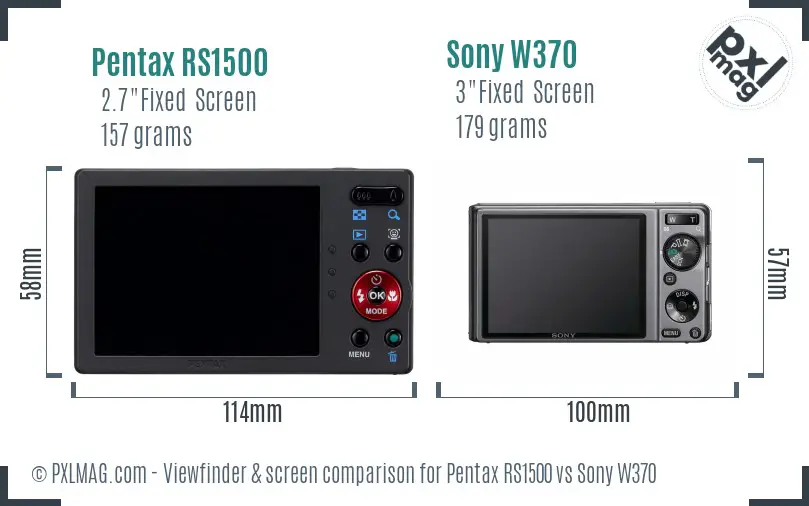 Pentax RS1500 vs Sony W370 Screen and Viewfinder comparison