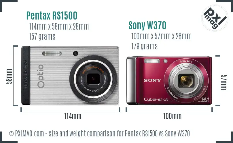 Pentax RS1500 vs Sony W370 size comparison