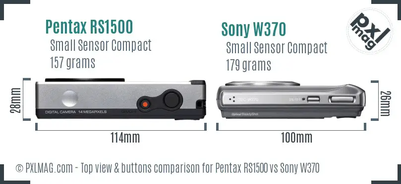 Pentax RS1500 vs Sony W370 top view buttons comparison
