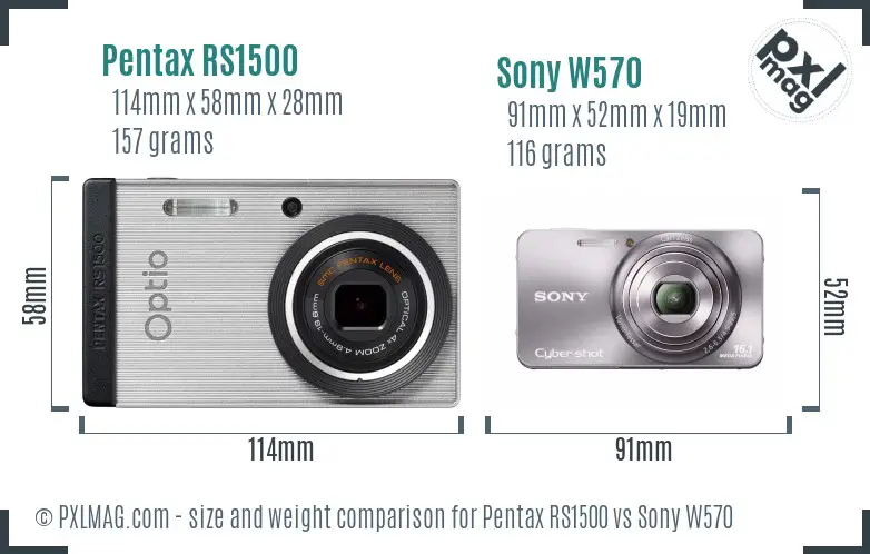 Pentax RS1500 vs Sony W570 size comparison