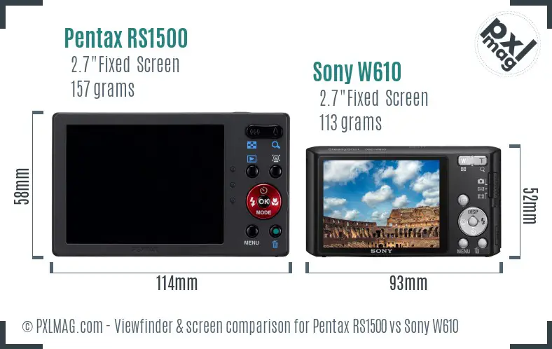 Pentax RS1500 vs Sony W610 Screen and Viewfinder comparison