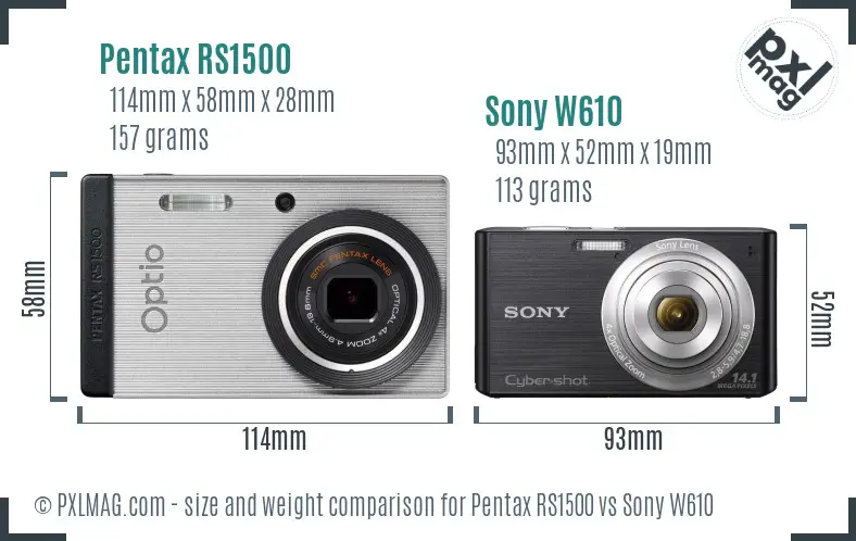 Pentax RS1500 vs Sony W610 size comparison