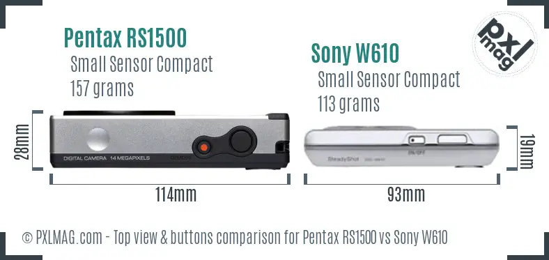 Pentax RS1500 vs Sony W610 top view buttons comparison