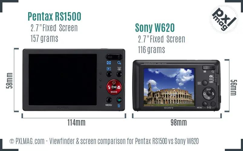 Pentax RS1500 vs Sony W620 Screen and Viewfinder comparison