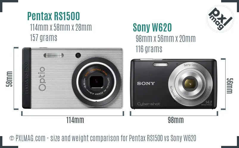 Pentax RS1500 vs Sony W620 size comparison