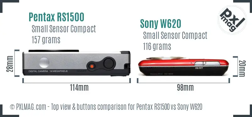 Pentax RS1500 vs Sony W620 top view buttons comparison