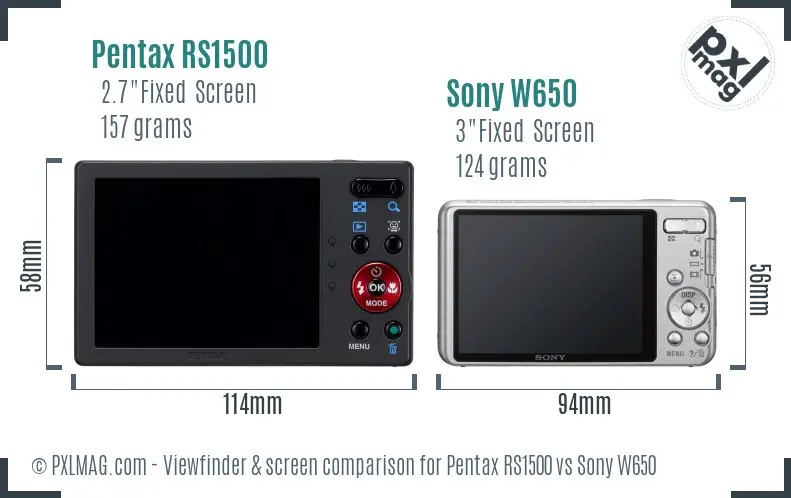 Pentax RS1500 vs Sony W650 Screen and Viewfinder comparison