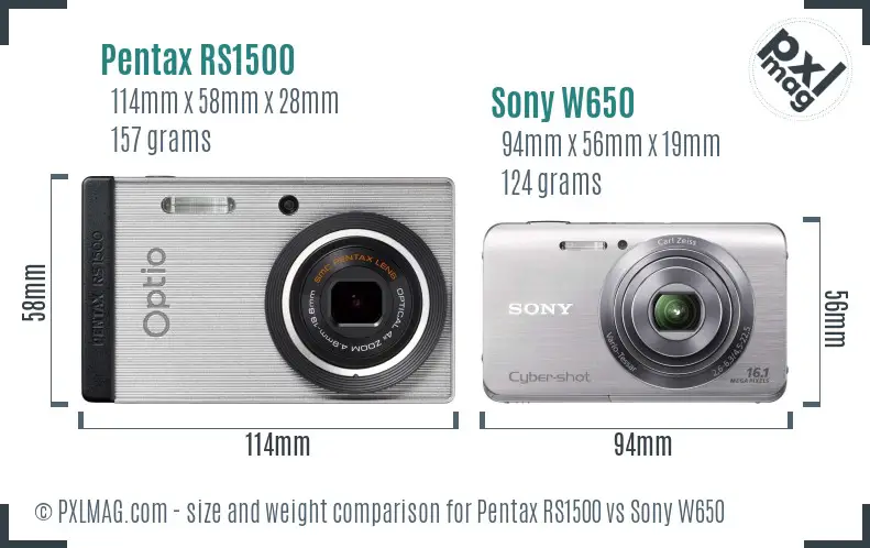 Pentax RS1500 vs Sony W650 size comparison