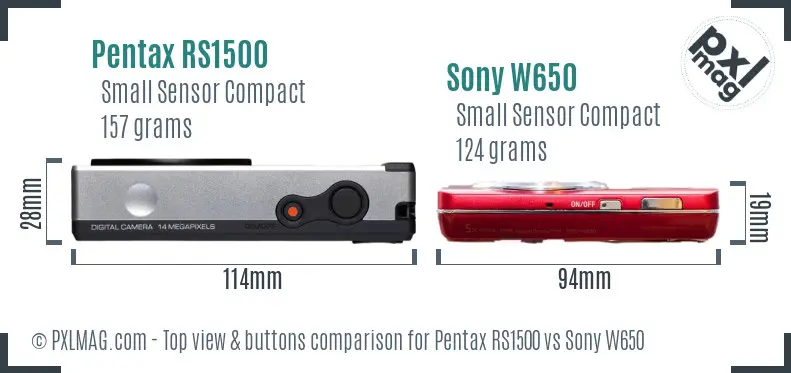 Pentax RS1500 vs Sony W650 top view buttons comparison