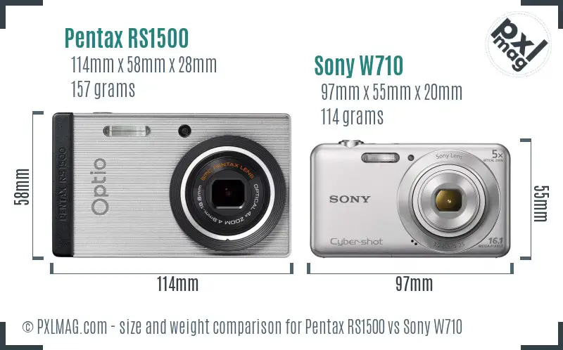 Pentax RS1500 vs Sony W710 size comparison