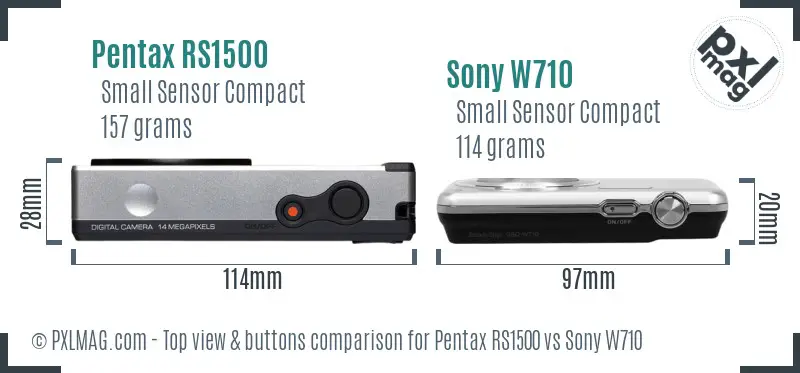 Pentax RS1500 vs Sony W710 top view buttons comparison