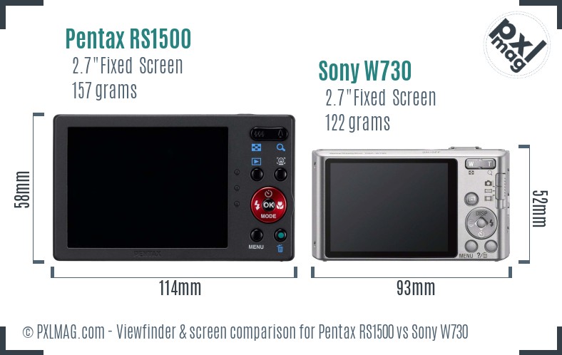 Pentax RS1500 vs Sony W730 Screen and Viewfinder comparison