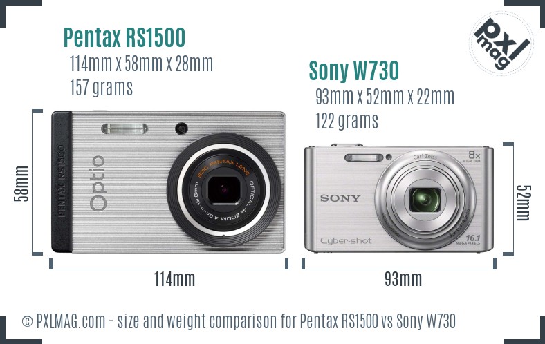 Pentax RS1500 vs Sony W730 size comparison