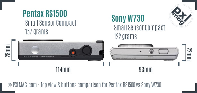 Pentax RS1500 vs Sony W730 top view buttons comparison