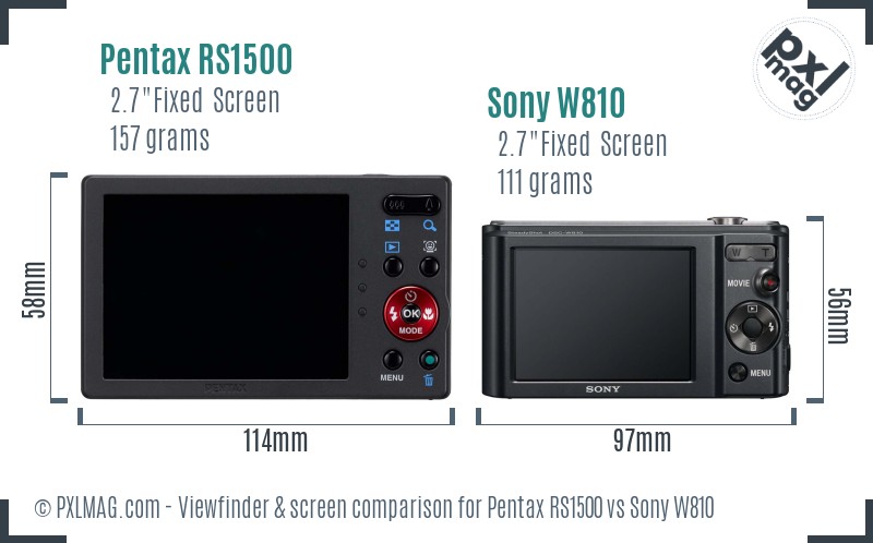 Pentax RS1500 vs Sony W810 Screen and Viewfinder comparison