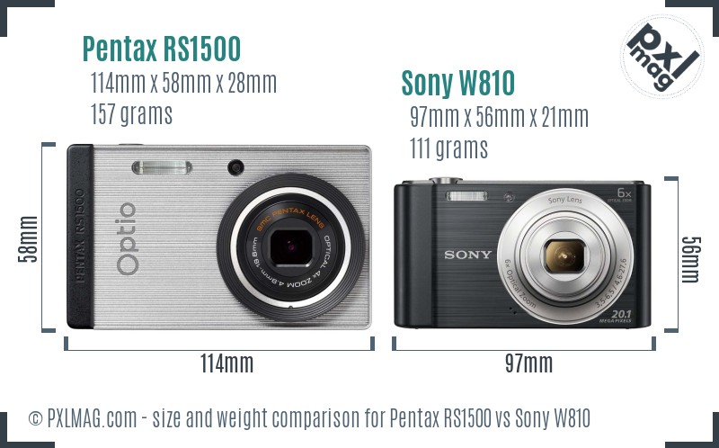 Pentax RS1500 vs Sony W810 size comparison