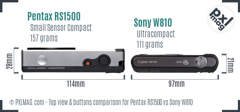 Pentax RS1500 vs Sony W810 top view buttons comparison