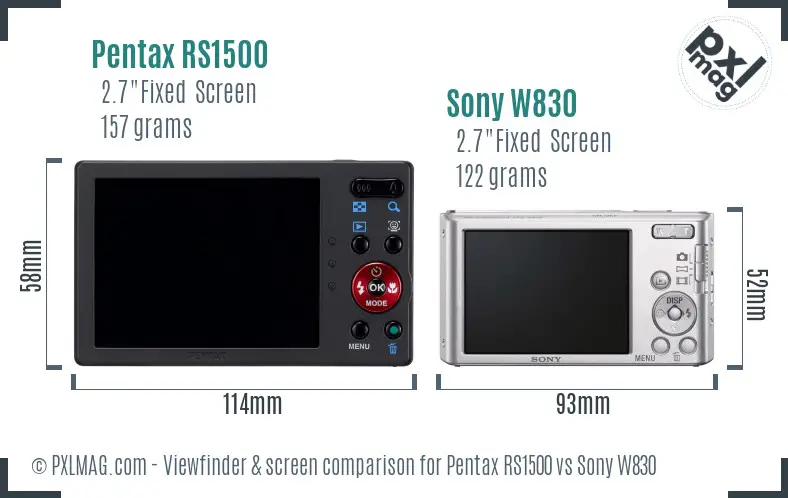 Pentax RS1500 vs Sony W830 Screen and Viewfinder comparison