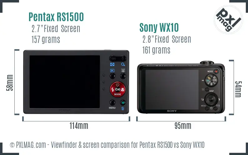 Pentax RS1500 vs Sony WX10 Screen and Viewfinder comparison