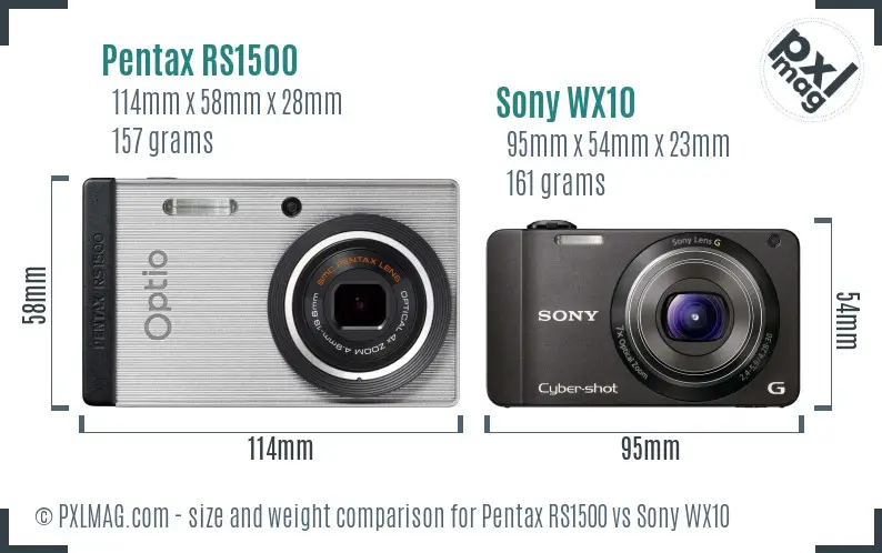 Pentax RS1500 vs Sony WX10 size comparison