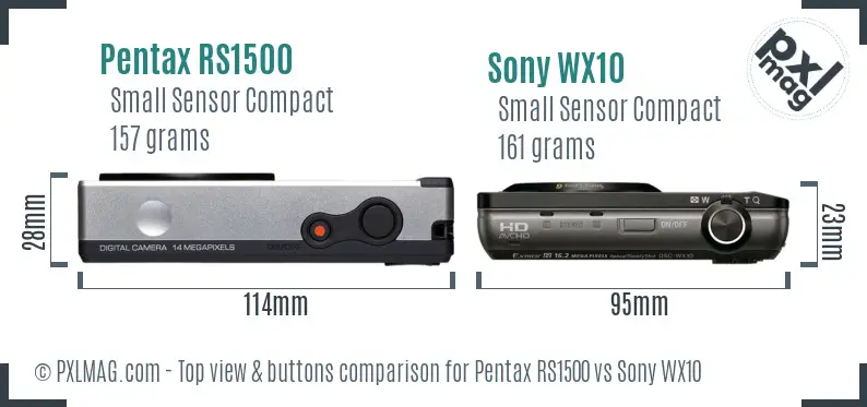 Pentax RS1500 vs Sony WX10 top view buttons comparison