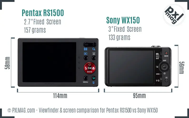 Pentax RS1500 vs Sony WX150 Screen and Viewfinder comparison