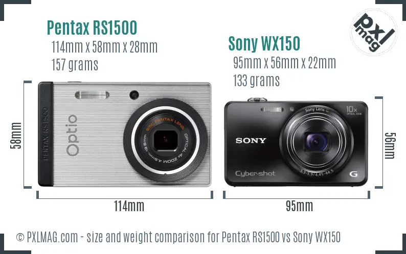 Pentax RS1500 vs Sony WX150 size comparison