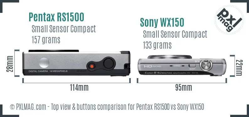 Pentax RS1500 vs Sony WX150 top view buttons comparison