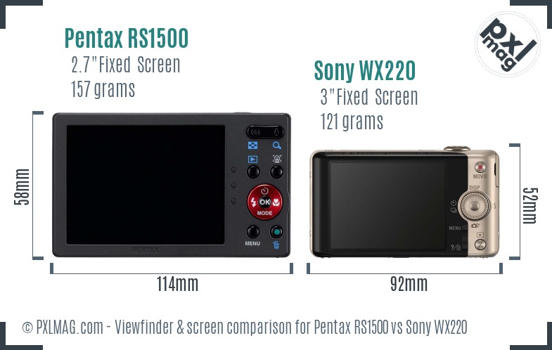 Pentax RS1500 vs Sony WX220 Screen and Viewfinder comparison