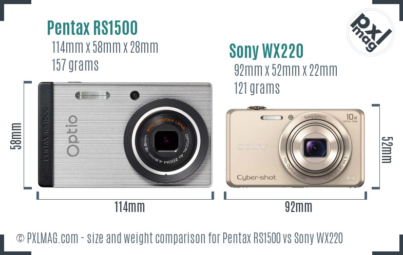 Pentax RS1500 vs Sony WX220 size comparison