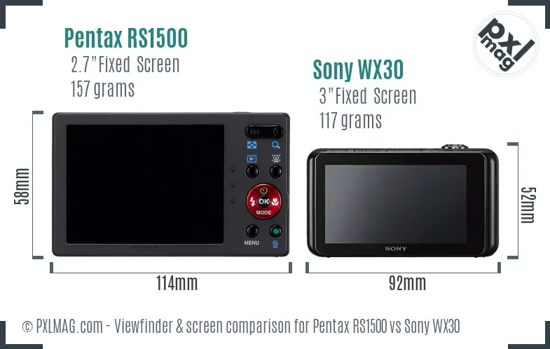 Pentax RS1500 vs Sony WX30 Screen and Viewfinder comparison Pentax RS1500 vs Sony WX30 Screen and Viewfinder comparison